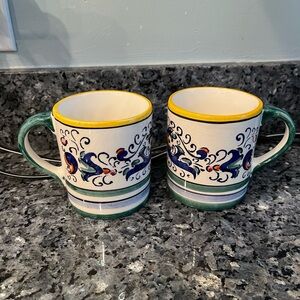 Artisan Ceramic Mugs with Green and Yellow Accents